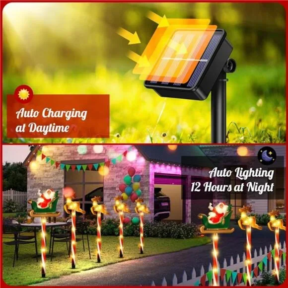 Solar Christmas Pathway Lights Decor, Set of 5 Packs Santa Claus and Reindeer - Picture 3 of 8